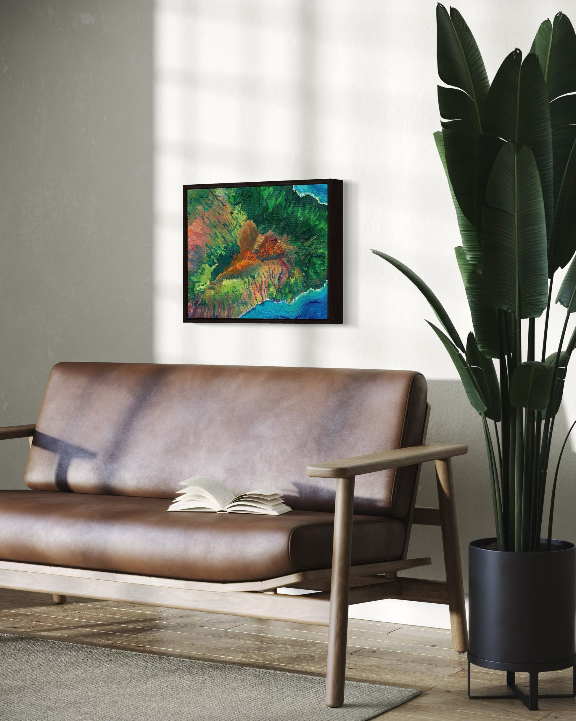 maui Hawaii Hawaiian island Pacific Ocean beach exotic oceania tropical landscape art artwork painting painted brushstrokes archival high quality print giclee map city hills mountain range rivers valleys blue green red orange yellow multicolor bright color palette home interior design travel map lovers enthusiasts travelers Haleakala national park Kahului Lahaina west maui Hana road to Hana vintage style intricate detailed saturated textural bold gallery wall Olivia Serrill oil on canvas original poster