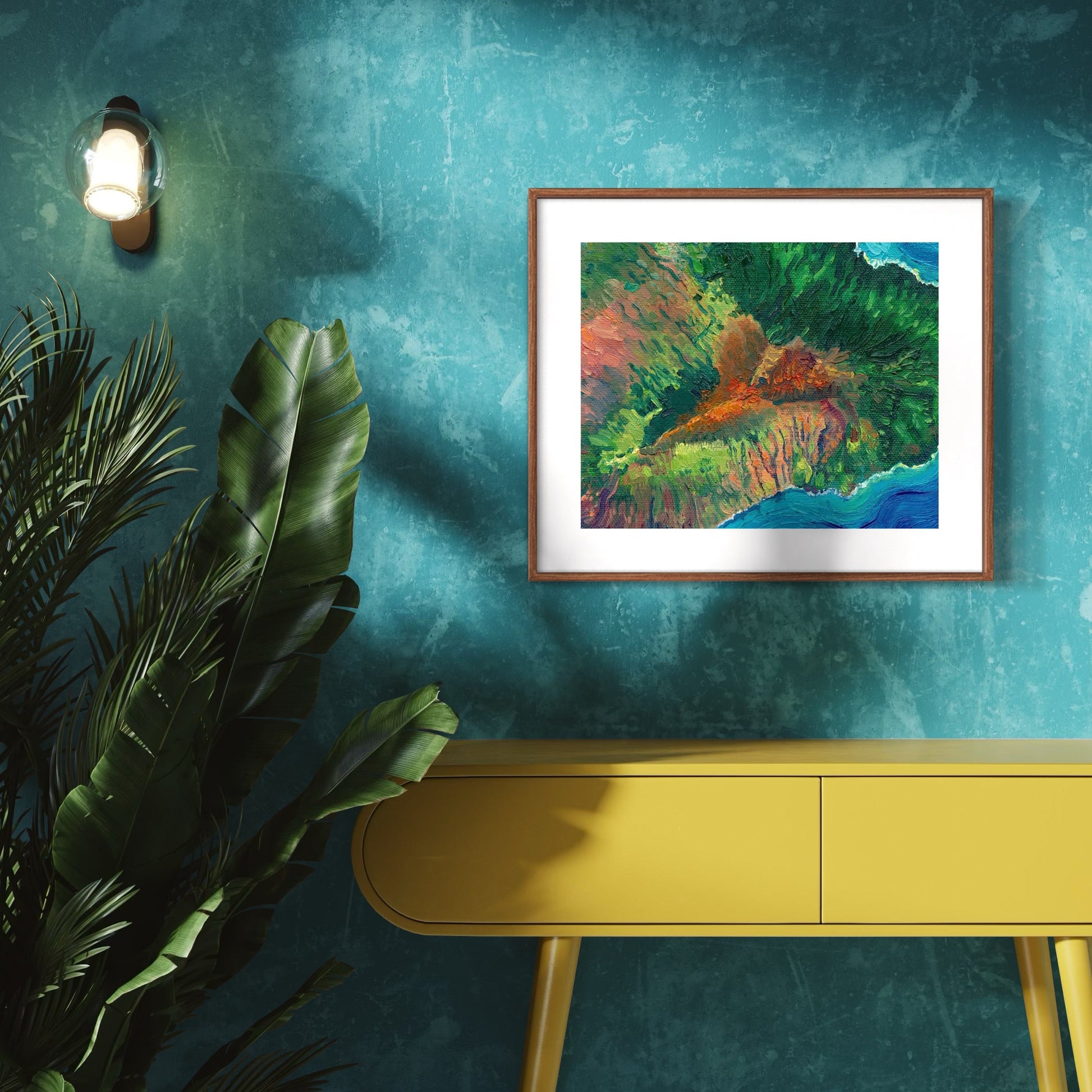 maui Hawaii Hawaiian island Pacific Ocean beach exotic oceania tropical landscape art artwork painting painted brushstrokes archival high quality print giclee map city hills mountain range rivers valleys blue green red orange yellow multicolor bright color palette home interior design travel map lovers enthusiasts travelers Haleakala national park Kahului Lahaina west maui Hana road to Hana vintage style intricate detailed saturated textural bold gallery wall Olivia Serrill oil on canvas original poster